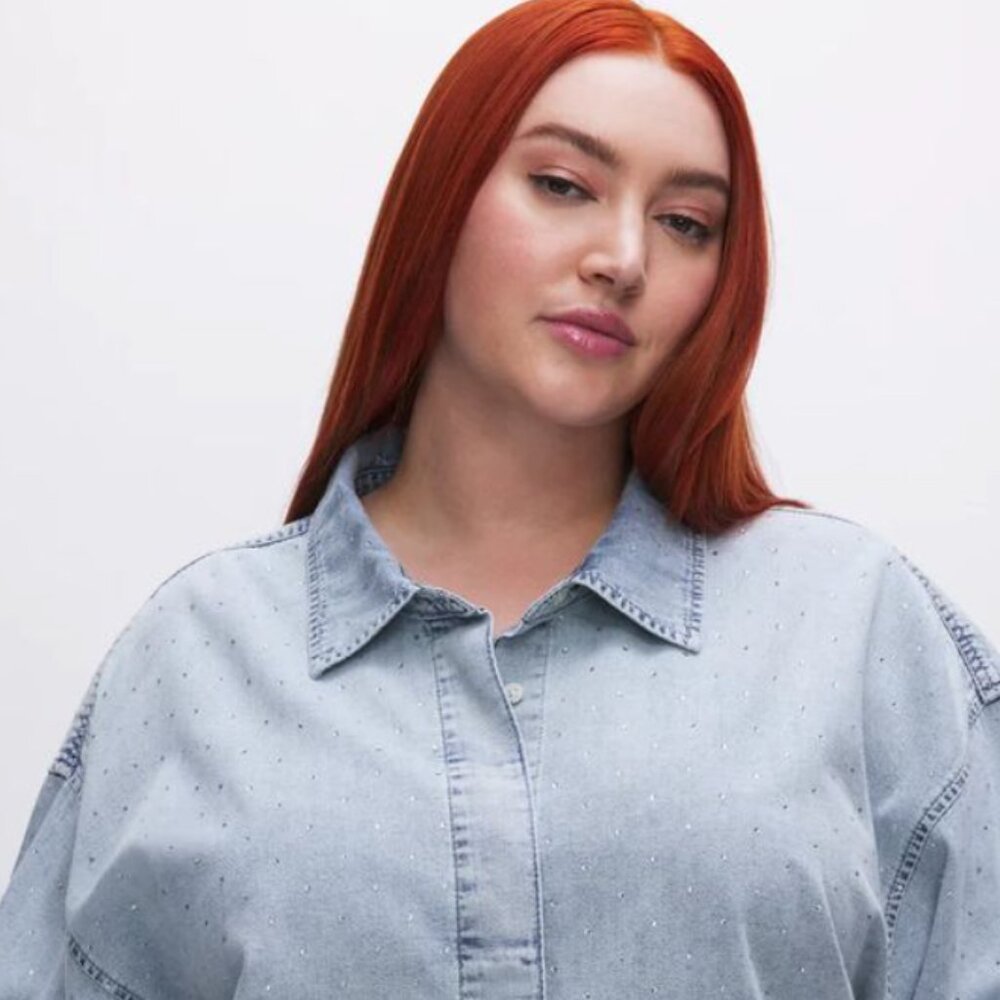good american | denim diamond shirt | 2XL | button down | rhinestone - Picture 6 of 8